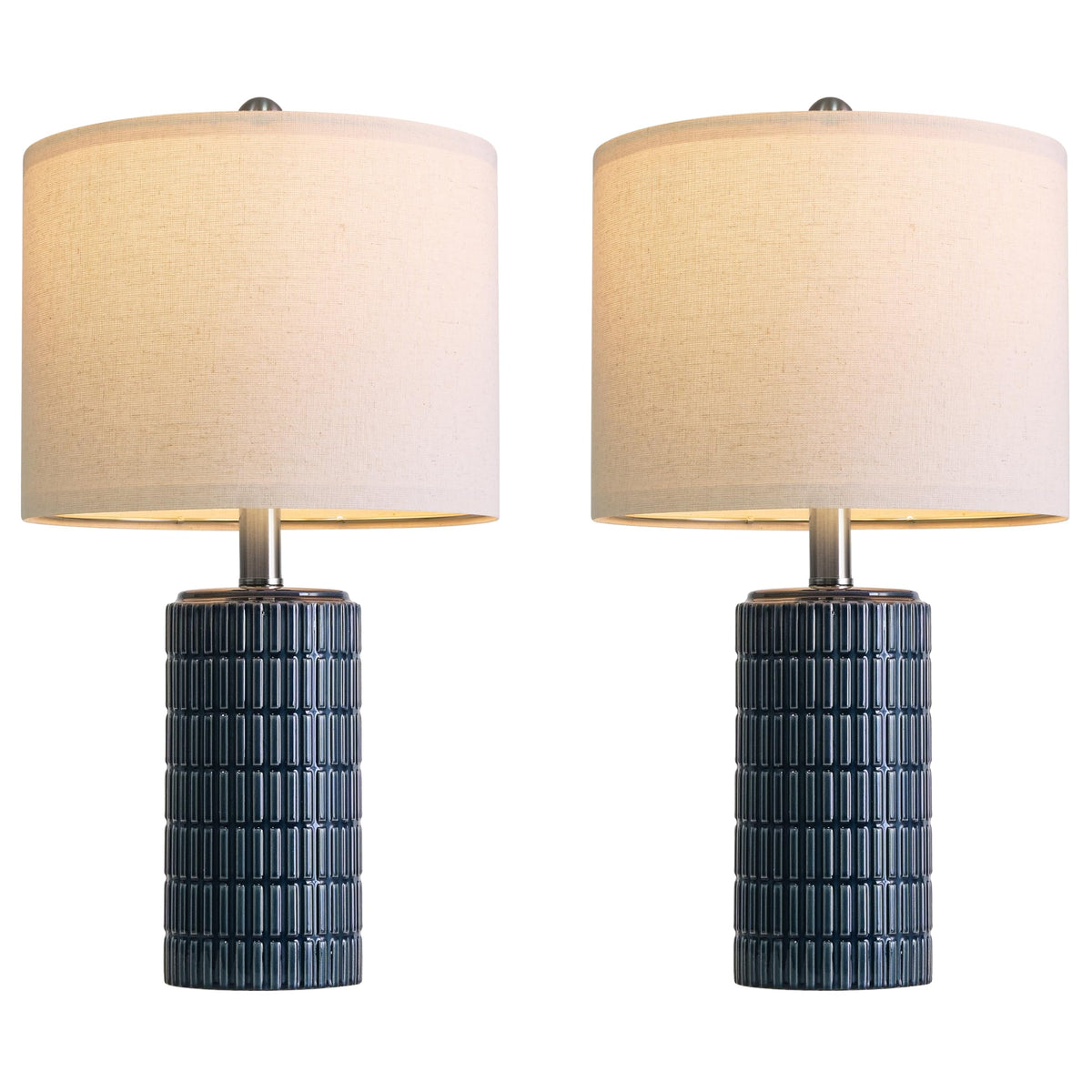 PoKat 20.75" Small Modern Ceramic Table Lamps Set of 2 for Bedroom, White