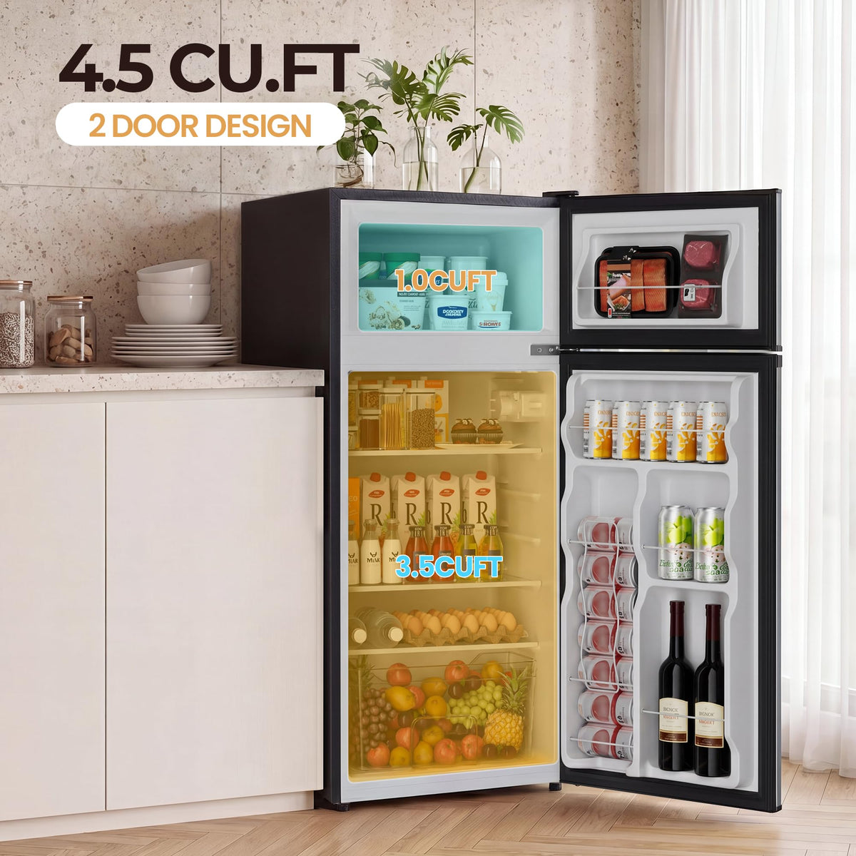 4.5 Cu.Ft Mini Fridge Freezer for Dorm/Office, 2-Door, Quiet