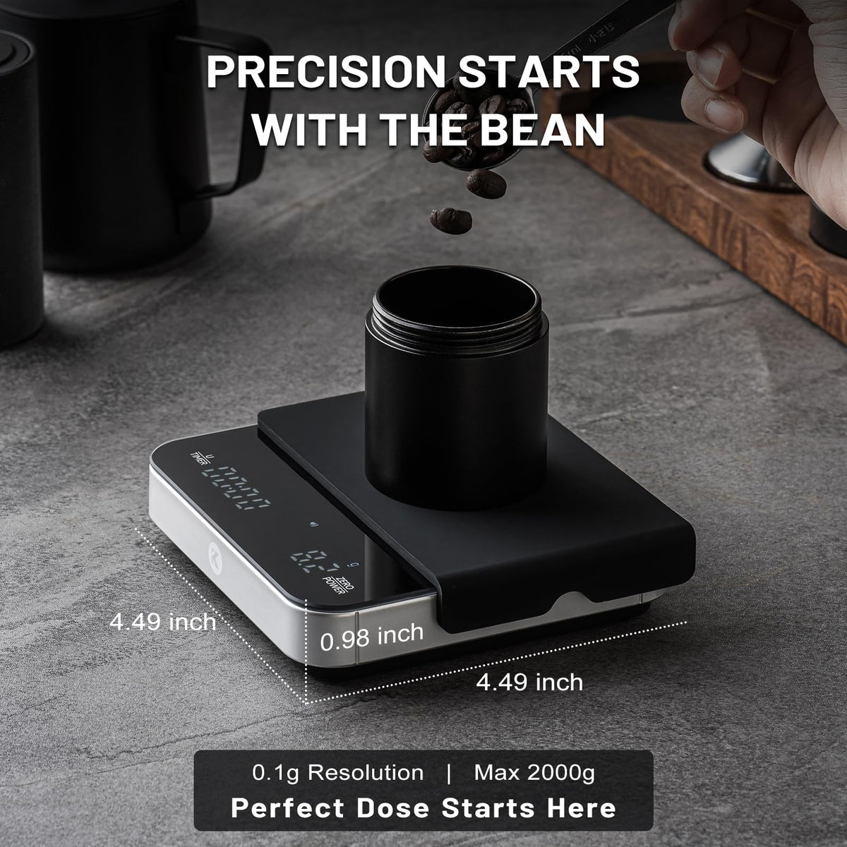 KitchenTour Coffee Scale with Timer, Small Espresso Scale 0.1g/2kg, Wood