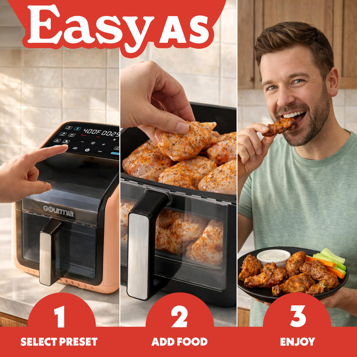Gourmia Air Fryer - 7 Qt Basket Capacity with Panorama Window, Black
