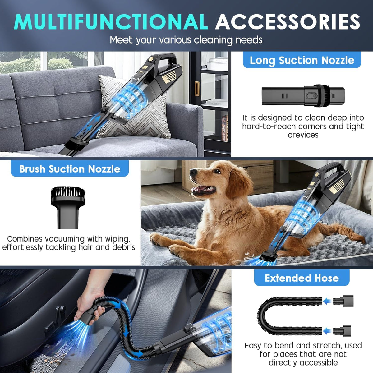 CKIKH Handheld Vacuum Cordless, 15000PA Hand Held Car Vacuum Cleaner