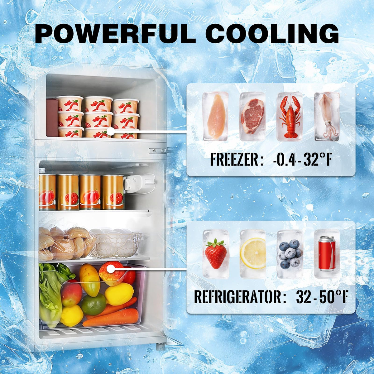 3.5 Cu.Ft Compact Refrigerator Gray, Dual-Door MIni Fridge for Home
