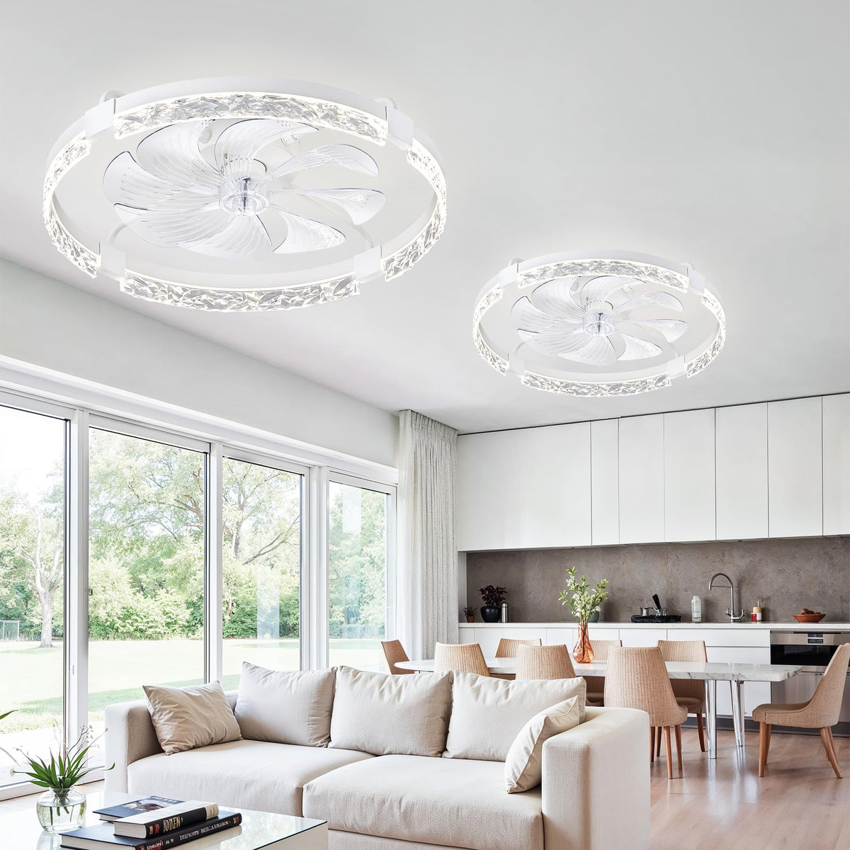 LEDIARY 20" Modern Ceiling Fans with Lights and Remote, White Fandelier