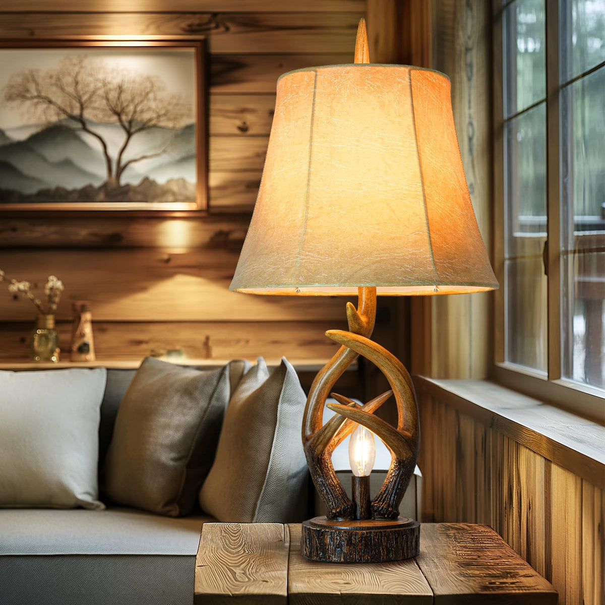 Scenekoy Deer Antler Table Lamp Set of 2 with Nightlight for Living Room