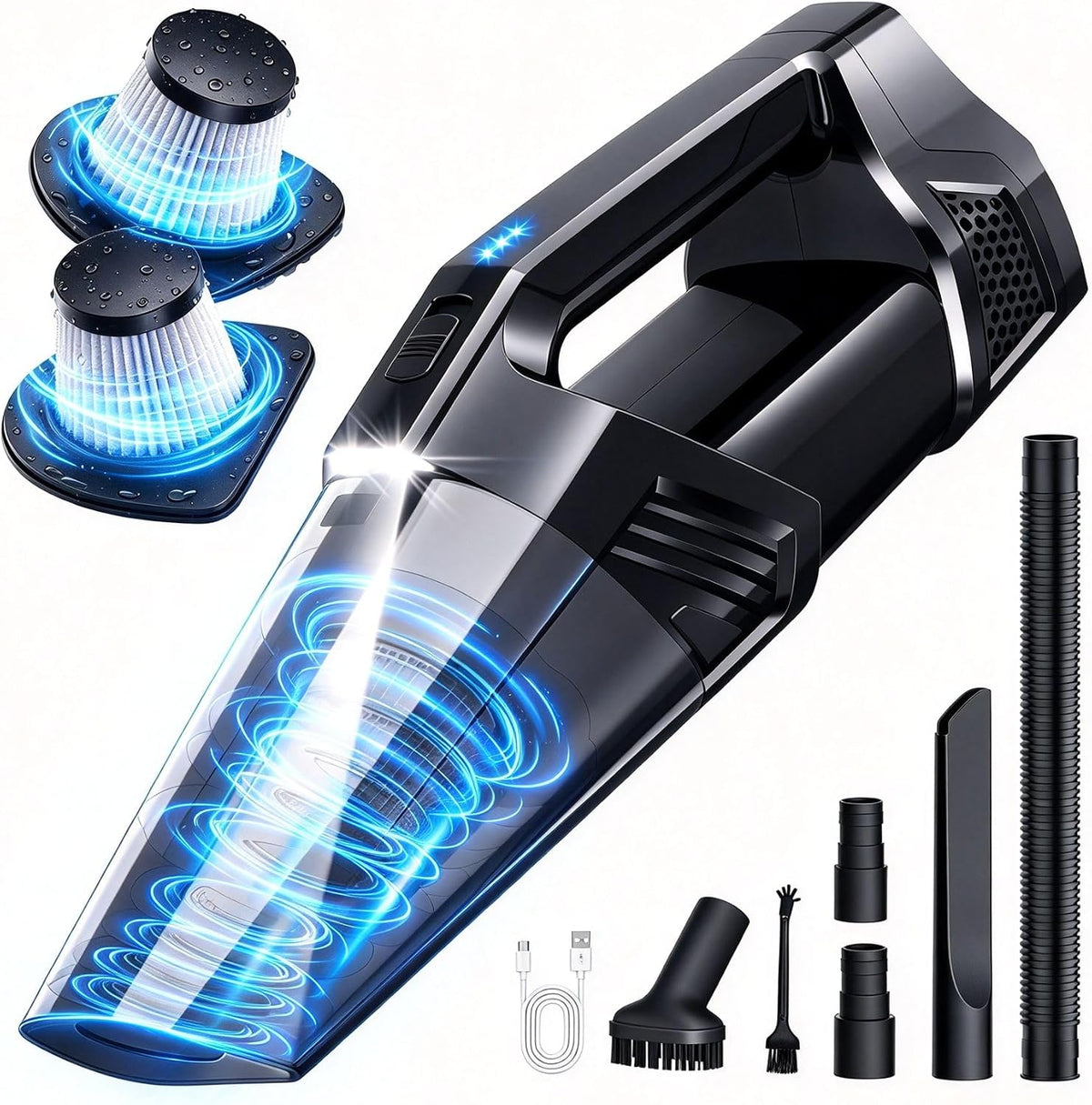 Blestan Handheld Vacuum Cordless Portable Car Vacuum with LED Light, High Power Suction, 3 in 1, Lightweight Rechargeable Hand Vacuum, Hand Held Vacuum Cleaner for Car Home Office, Pet Hair, Black