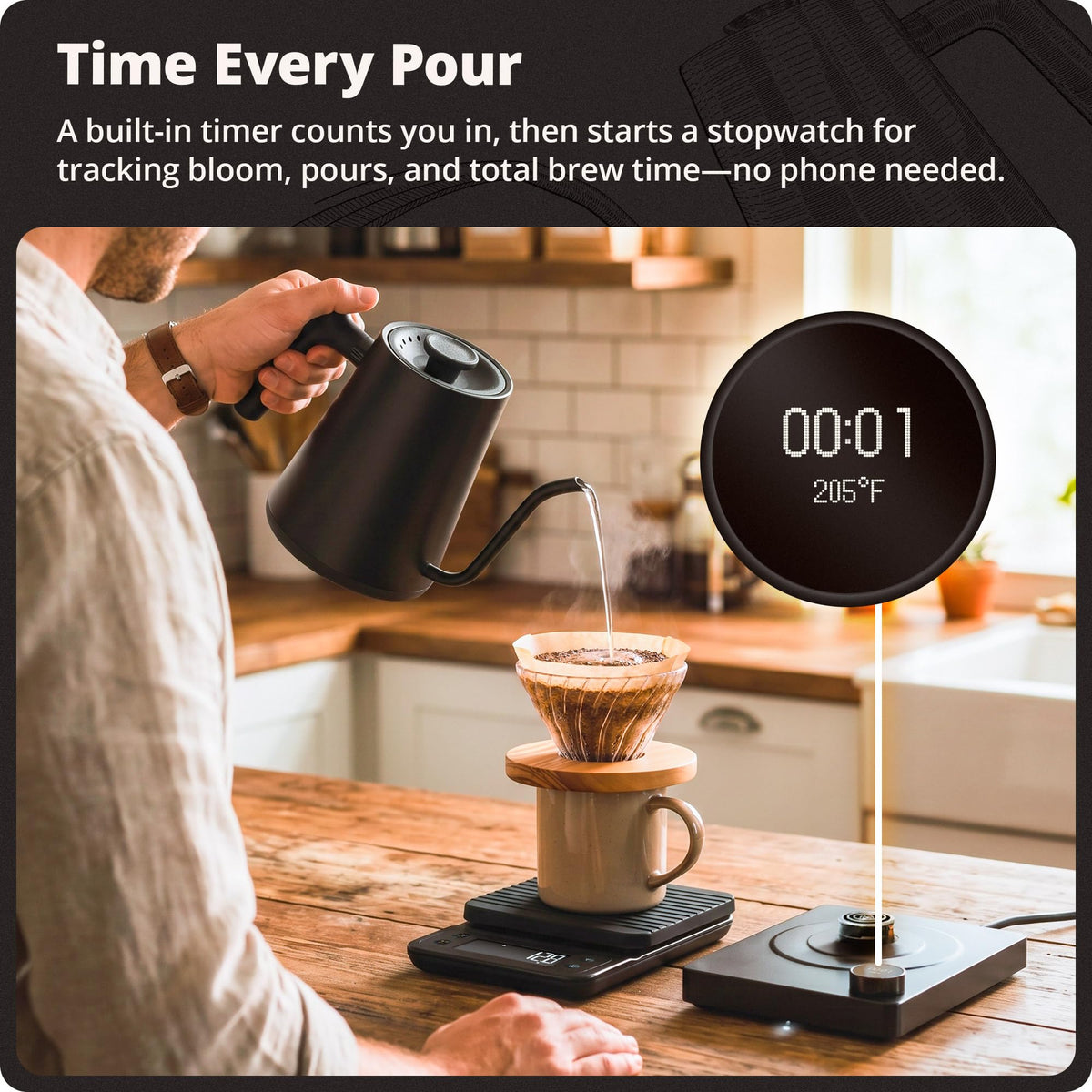 Greater Goods Gooseneck Electric Kettle, 1200W Temperature Control, 0.8L