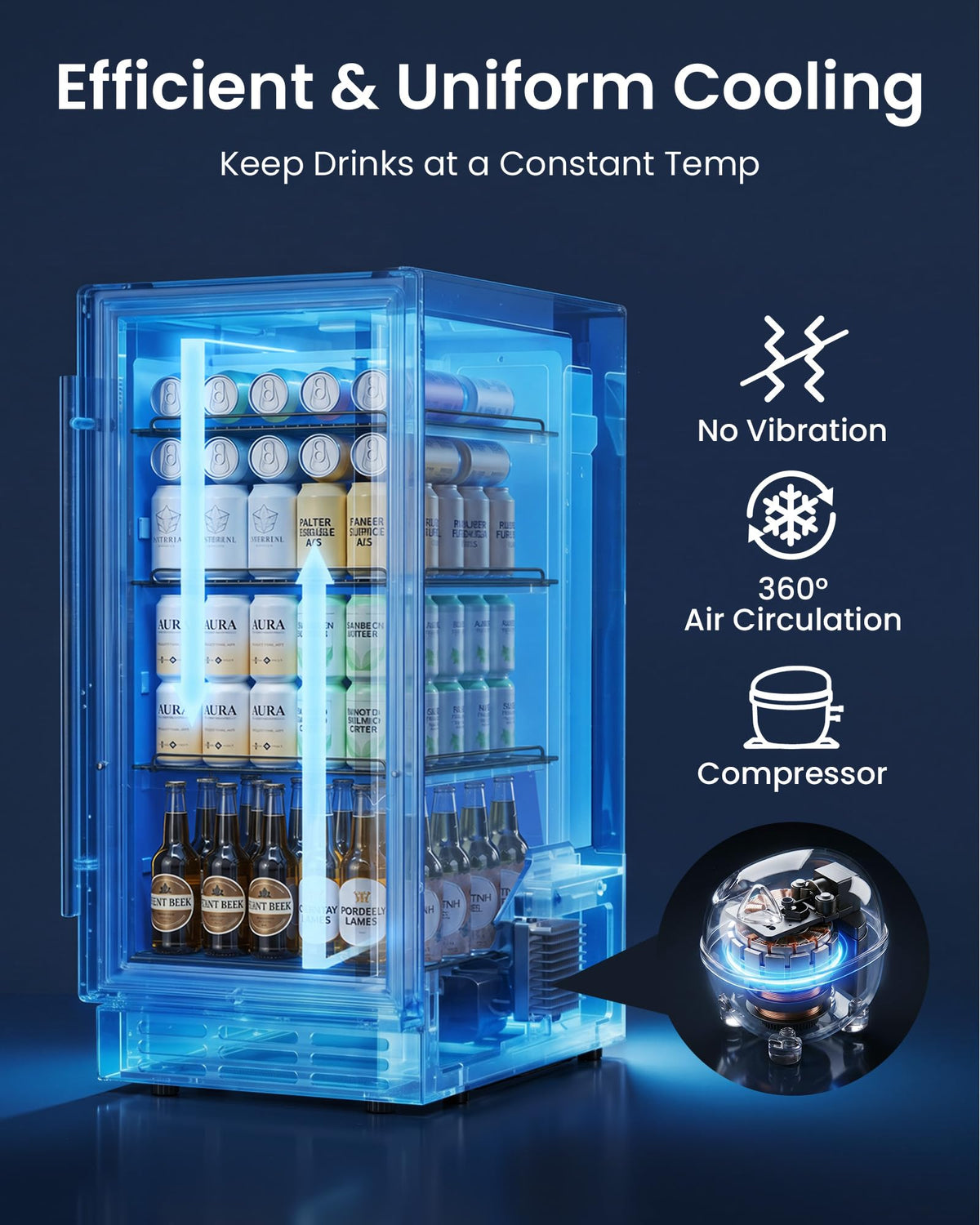 24 Inch Beverage Refrigerator 180 Cans | Under Counter Glass Door