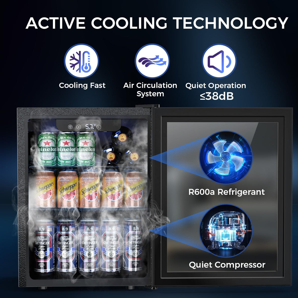 Electactic Mini Fridge 130 Can Beverage Refrigerator Cooler, 3.2 Cu.Ft Drink Fridge forSoda Wine Beer, Digital Temperature Control Cooler for Home, Dorm, Bar