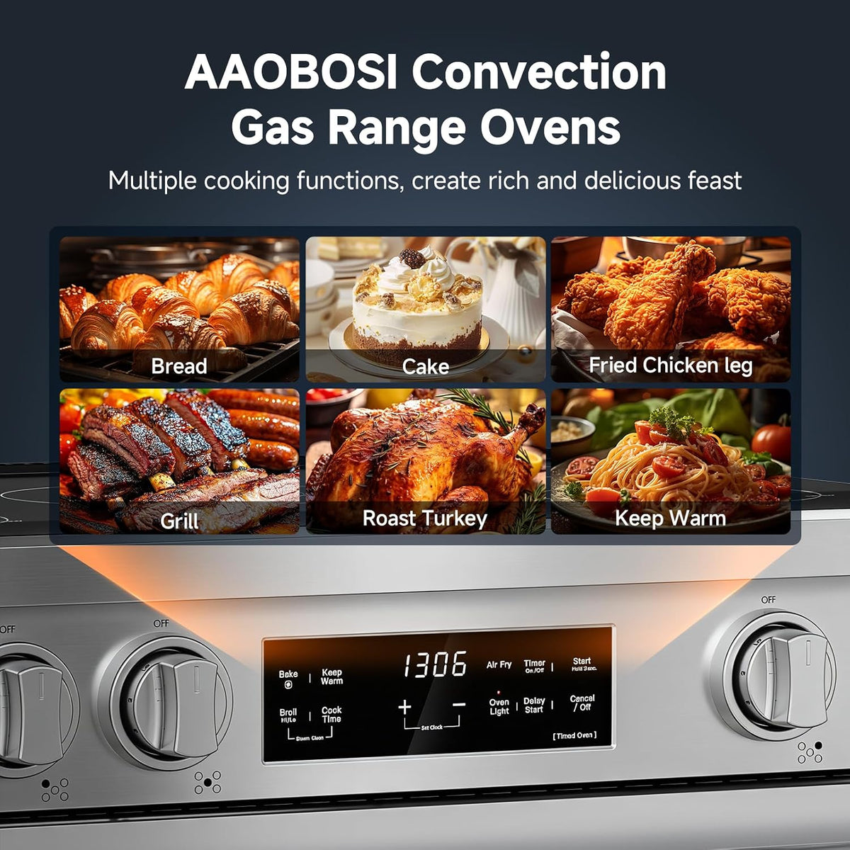 AAOBOSI 36 Inch 6 Cu.Ft Front Control Electric Range Oven with 5 Cooktop Elements,9 Cooking Power Level 9300W, Smrt Control Air Fryer Convection Self Clean Freestanding Oven,240V(No Powercord)