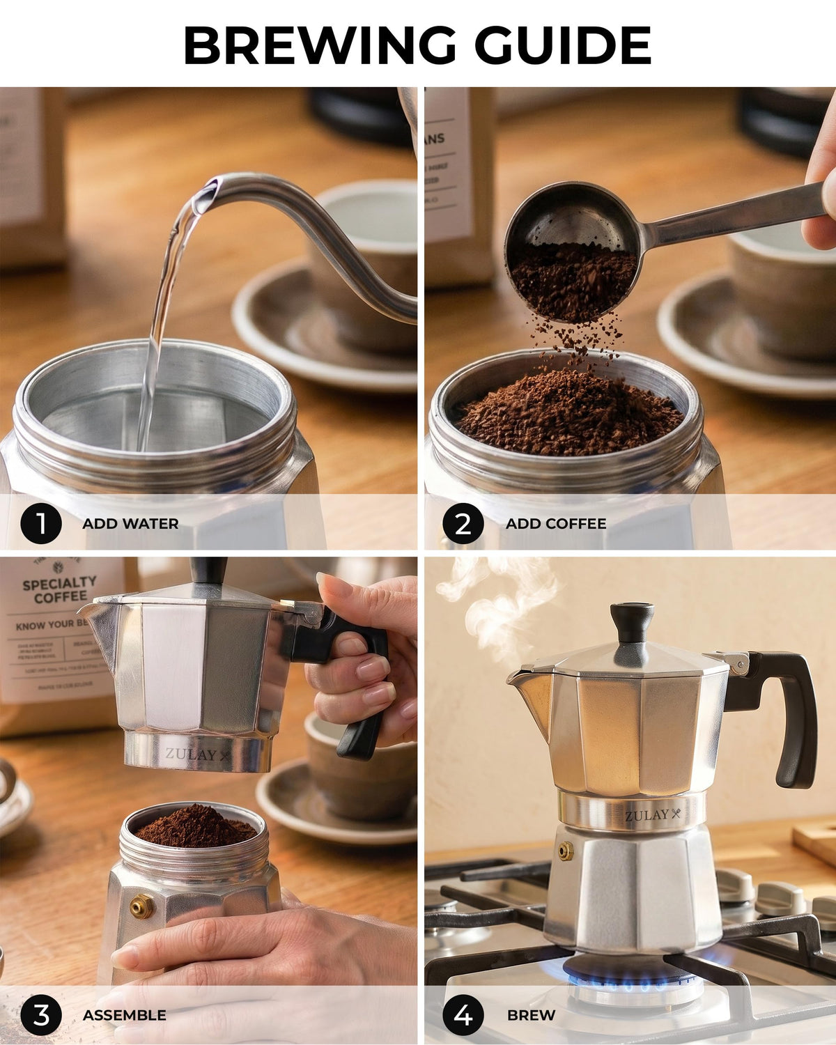 Zulay Moka Pot Espresso Stovetop Coffee Maker - Leak-Proof, Stainless Steel, Easy to Clean, Heat Resistant Handle & Knob - for Authentic Cuban & Italian Style Espresso - Makes 6 Espresso Cups - Red