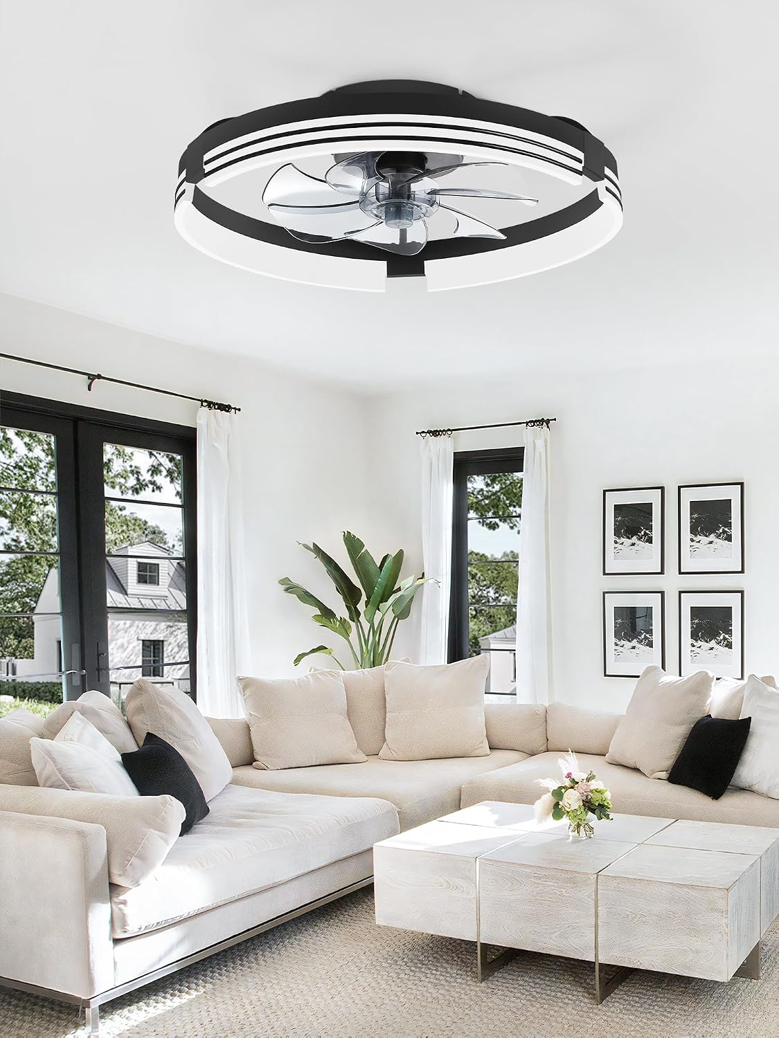 ZMISHIBO Low Profile Ceiling Fans with Lights and Remote, 20" Black
