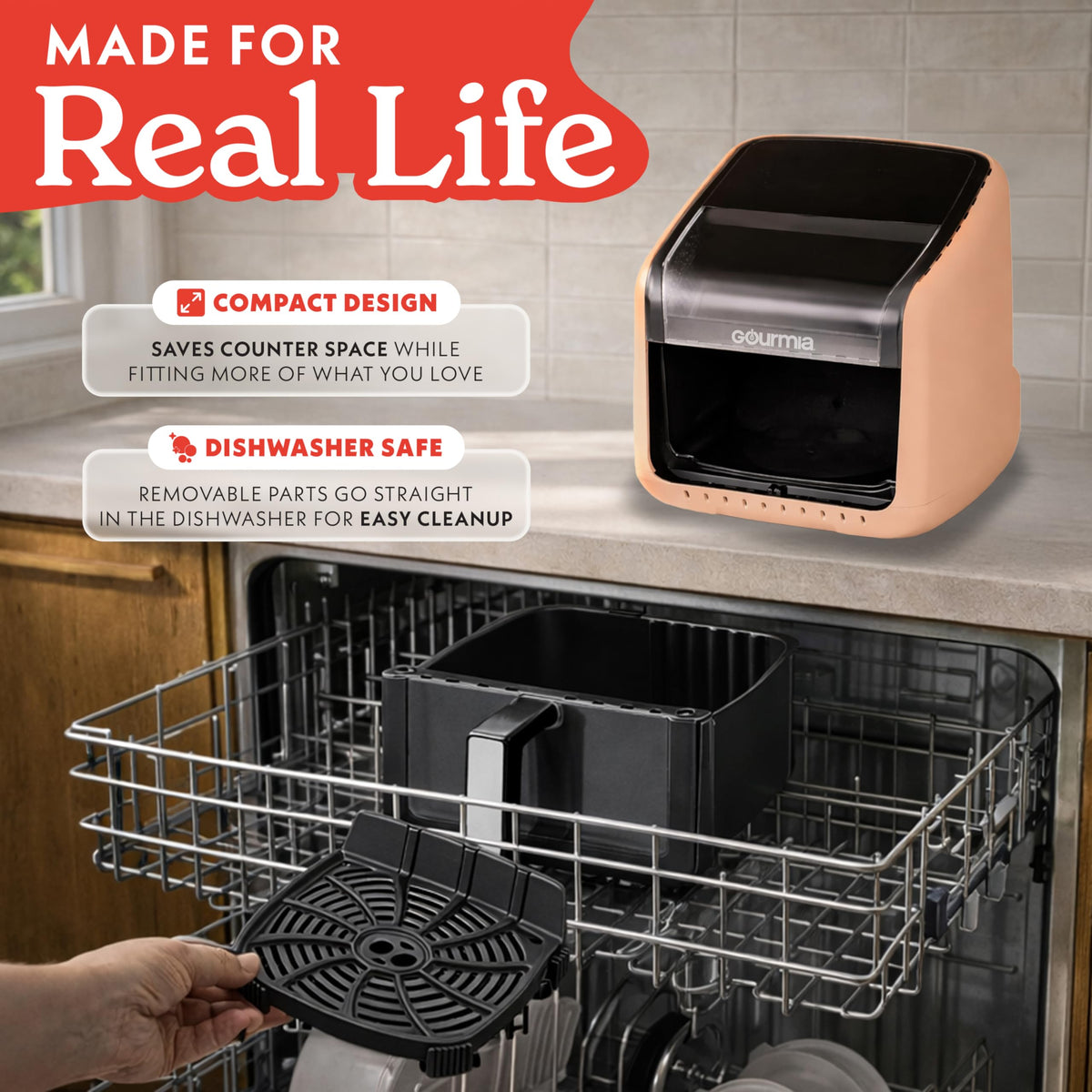 Gourmia Air Fryer - 7 Qt Basket Capacity with Panorama Window, Black