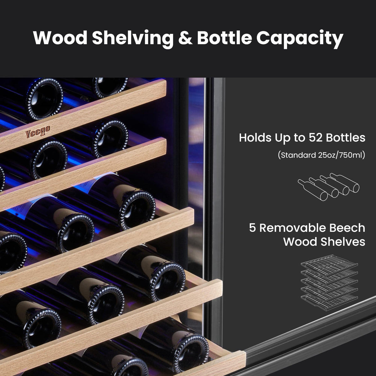 Yeego 24 Inch Dual Zone Wine Fridge with 52 Bottle