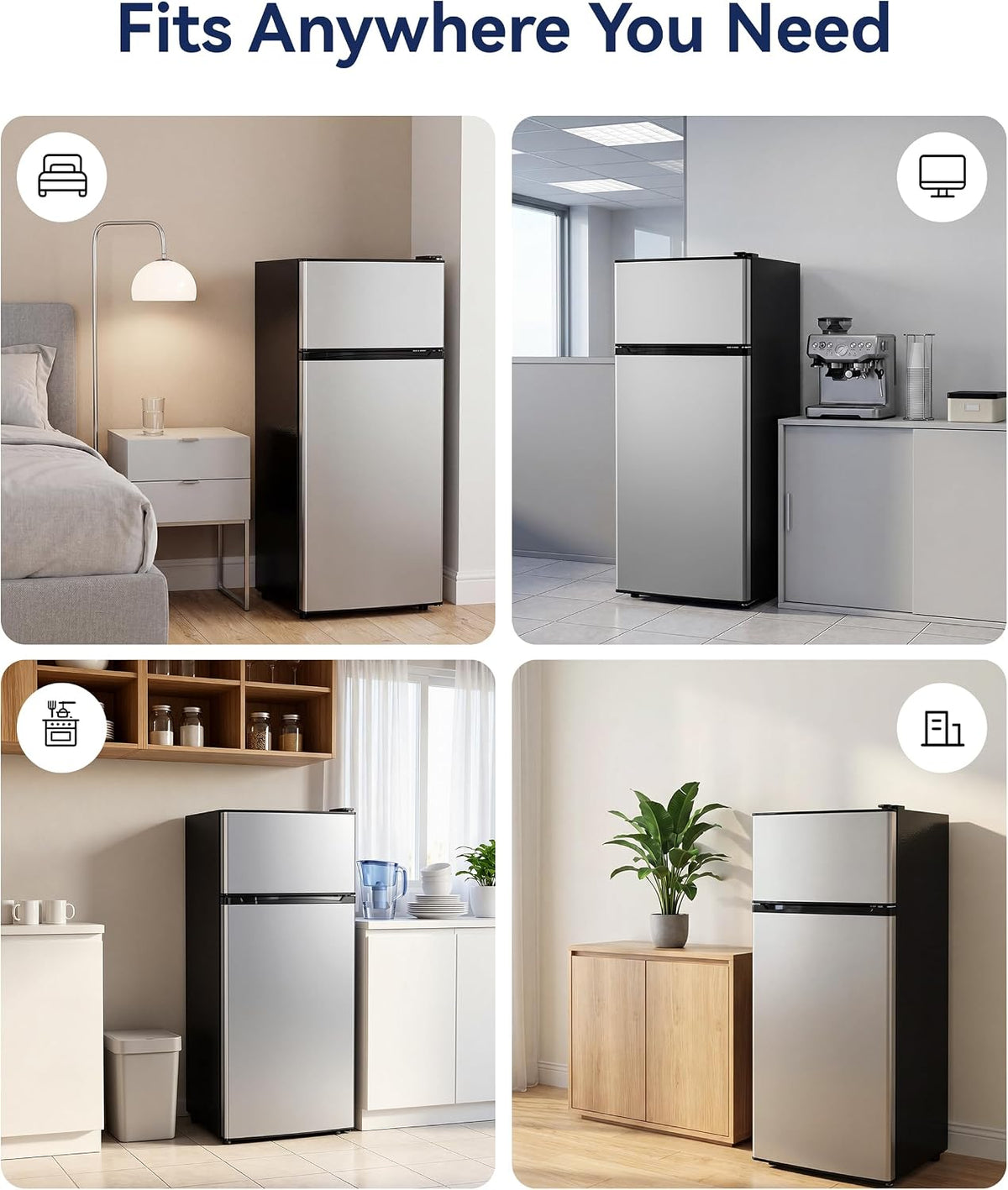 4.5cf Mini Fridge for Dorm/Office Quiet 2-Door Adjustable