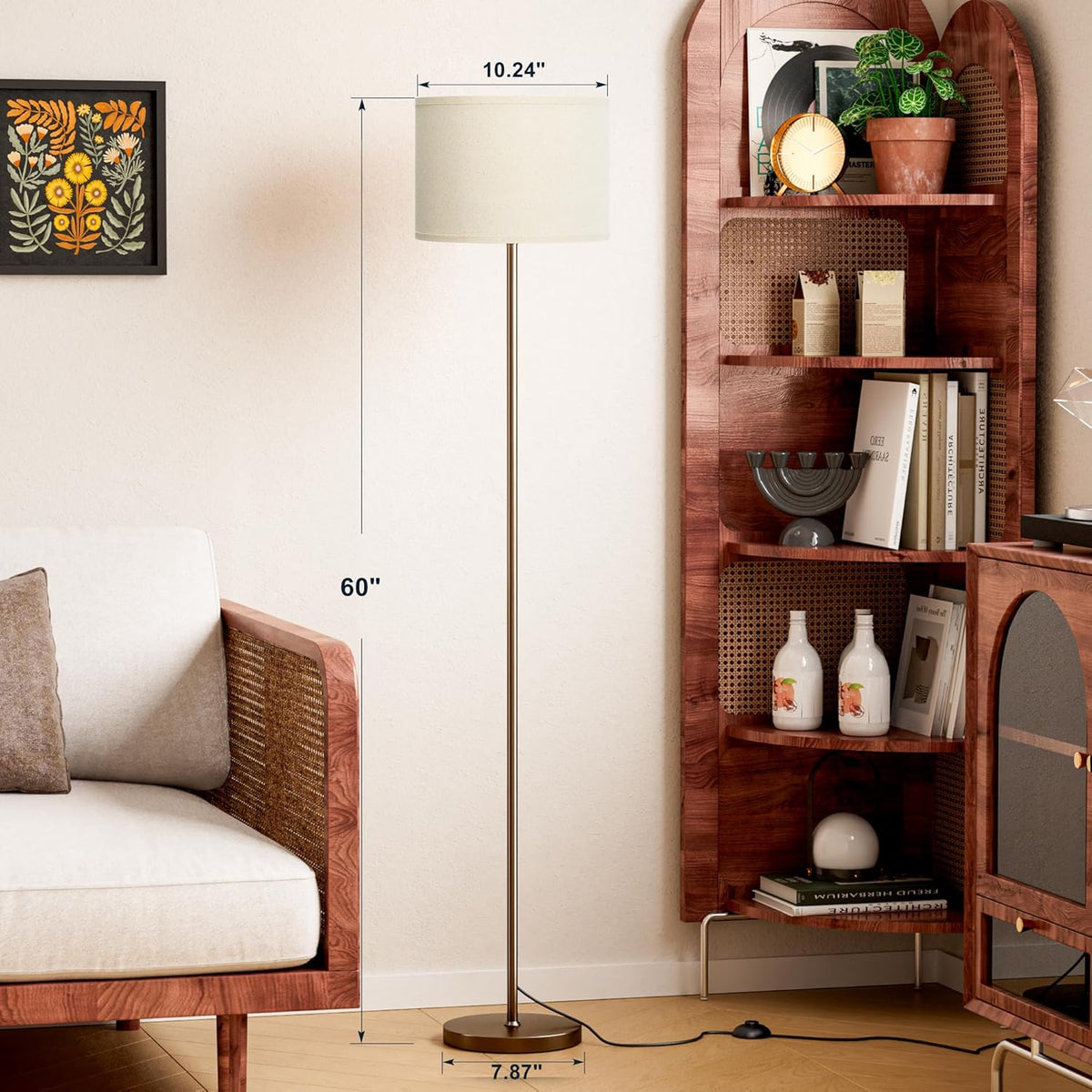 Modern Floor Lamp Simple Design with White Shade & Foot Pedal Switch