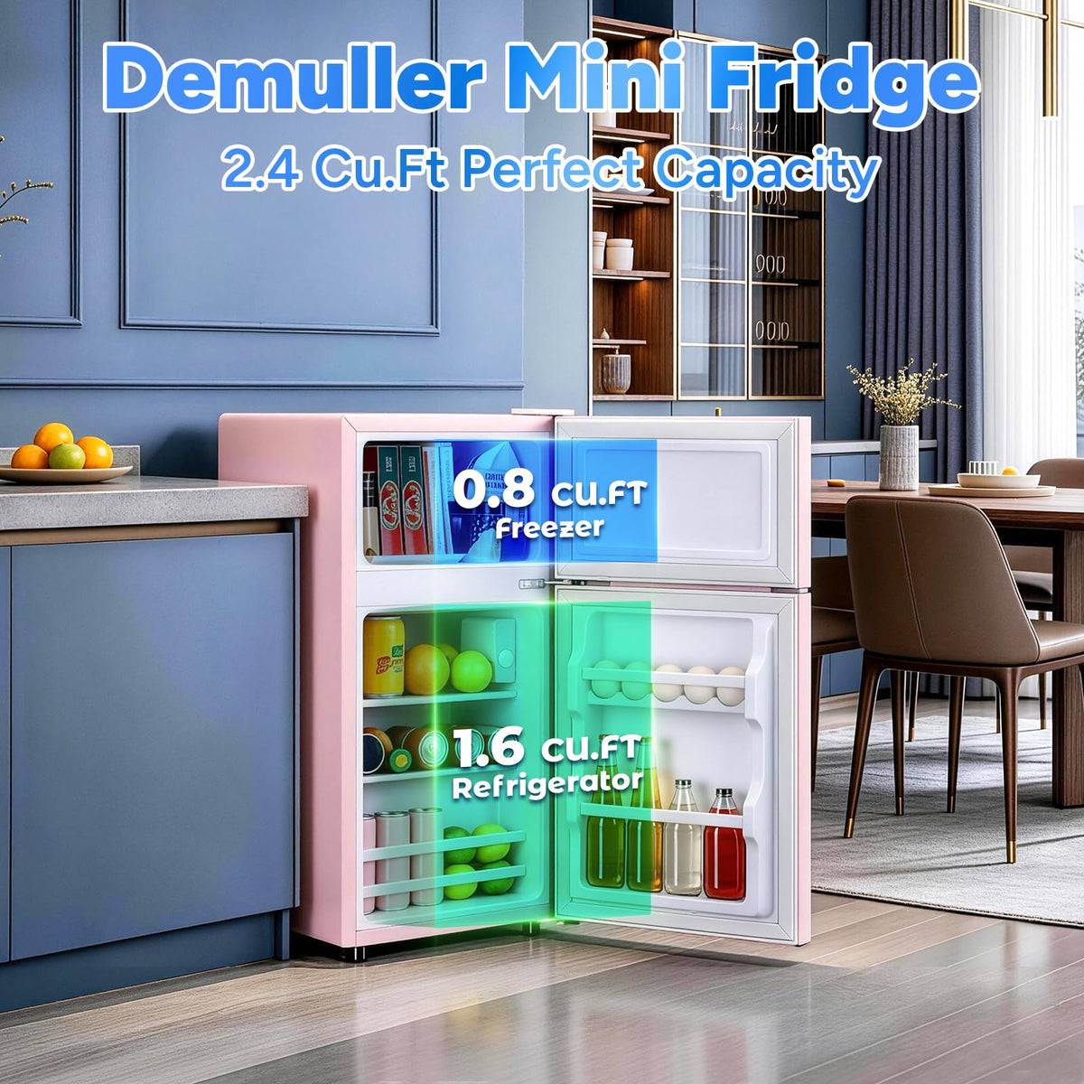 2.4 Cu.Ft Small Refrigerator with Freezer Dorm Mini Fridge Removable Plastic Shelves Ideal for Home, Office,Dormitory Silver