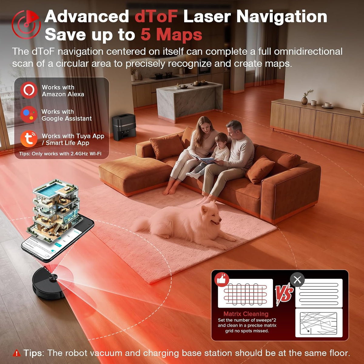 Robot Vacuum and Mop Combo, 12,000 Pa Strong Suction, dToF Laser Navigation with 5 Maps, 90 Days Self-Empty, App Control, Anti-Tangle Brush, for Pet Hair Carpet & Hard Floor