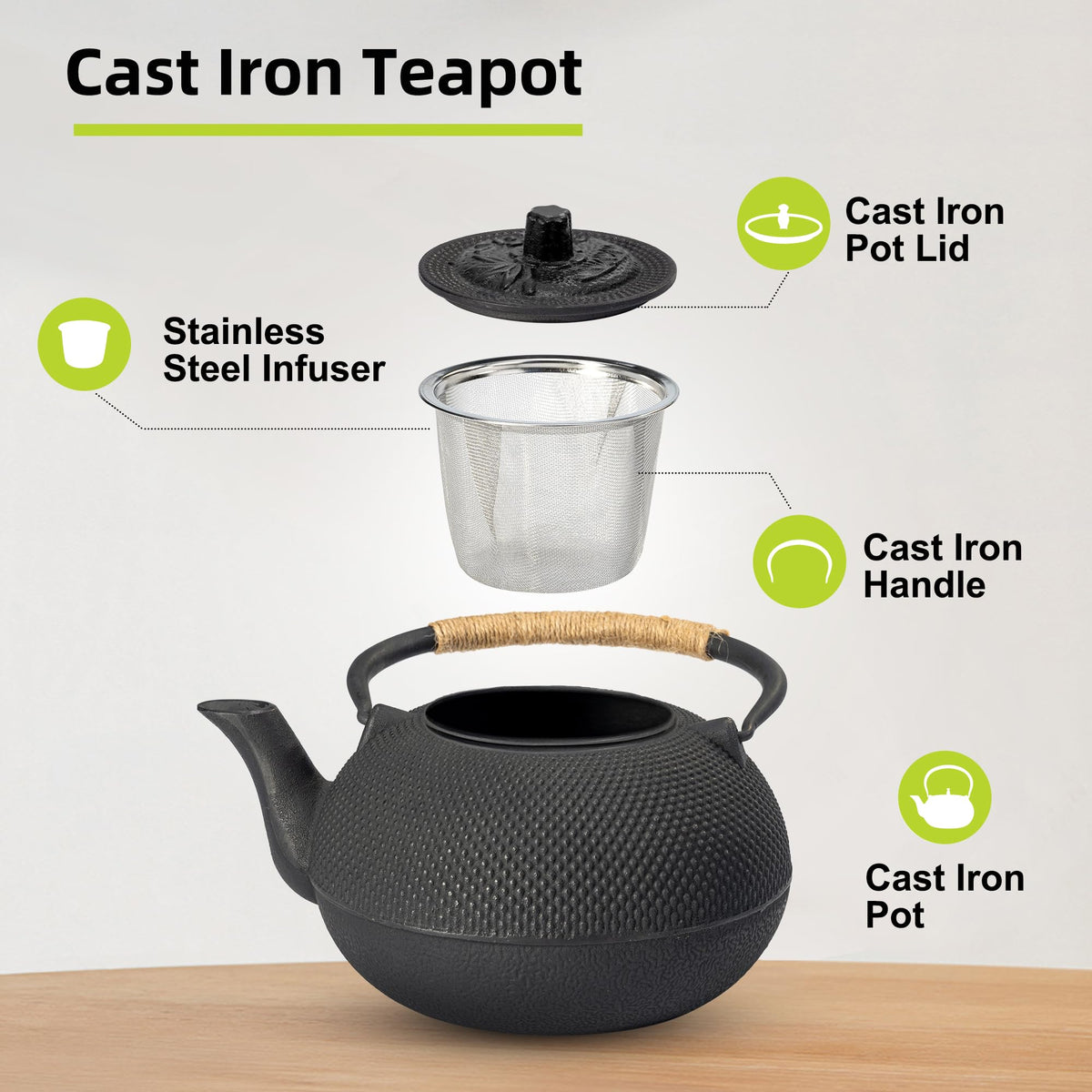 Japanese Tetsubin Tea Kettle Cast Iron Teapot with Stainless Steel Infuser 30 oz/900 ml