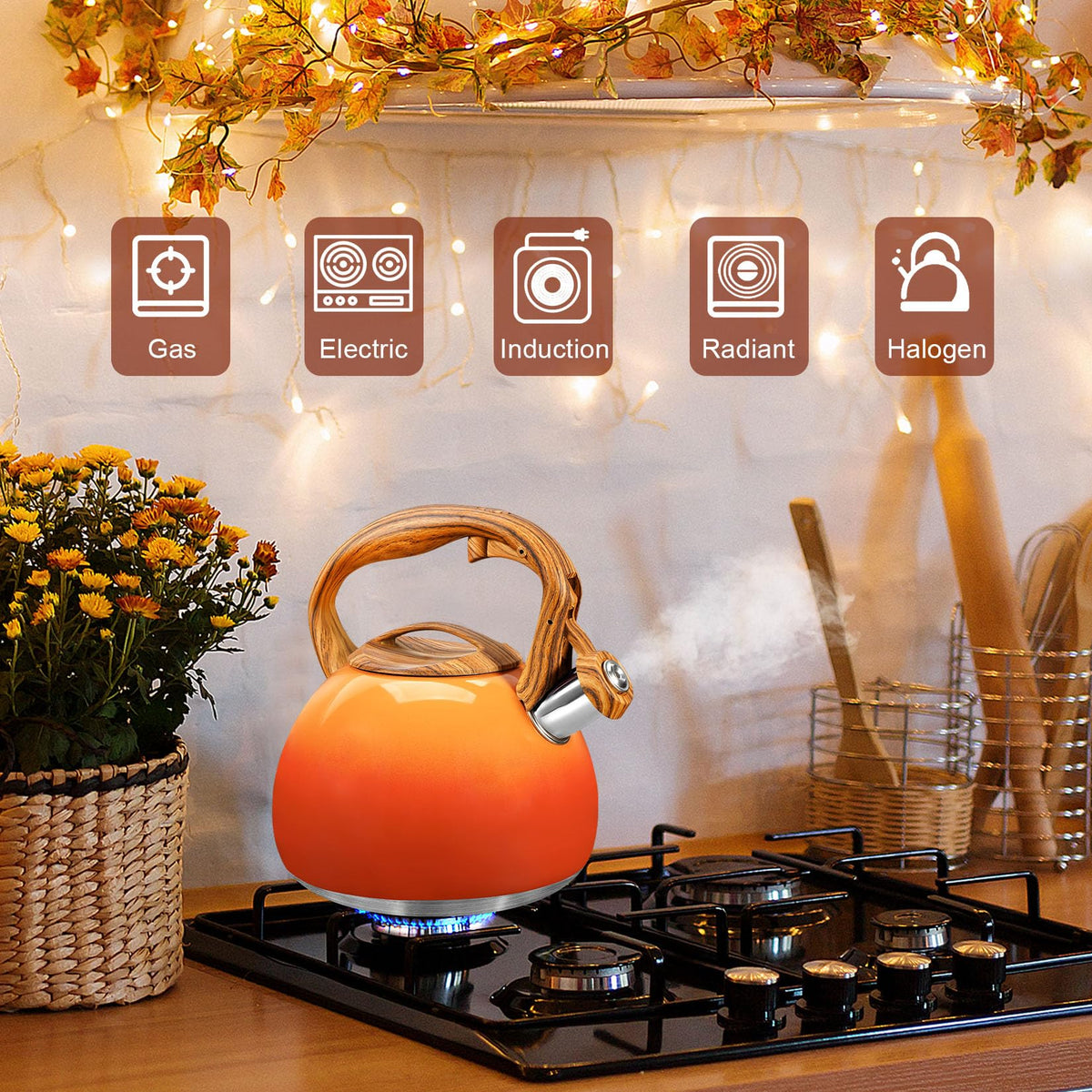 GGC Whistling Tea Kettle for Stove Top, 3.2QT/3L Stainless Steel Tea Kettle