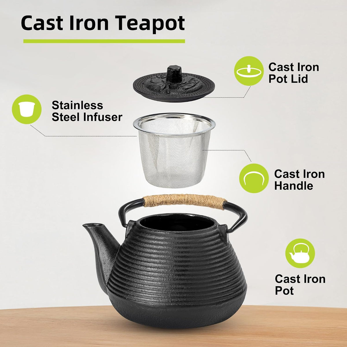 Japanese Tetsubin Tea Kettle Cast Iron Teapot with Stainless Steel Infuser 30 oz/900 ml