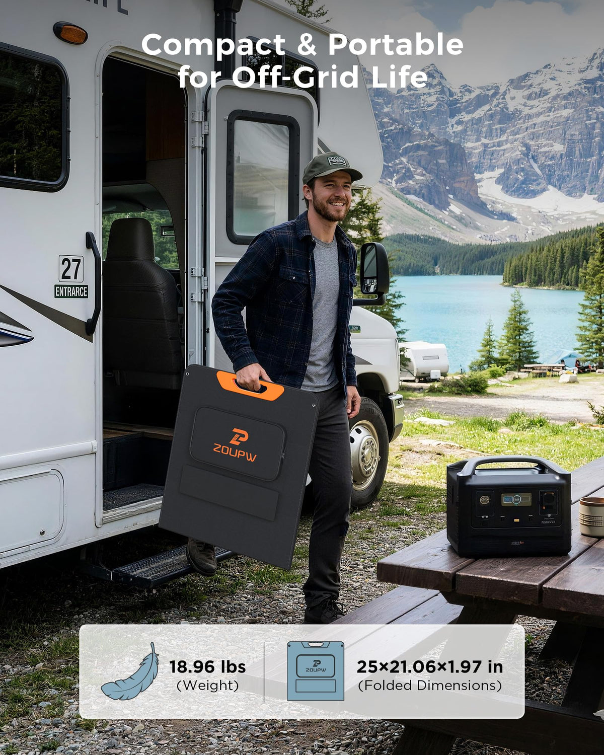 ZOUPW 100W Portable Solar Panel for Power Station,23.5% Efficiency Mono Foldable Solar Charger for Jackery 300/Ecoflow River/Anker/Bluetti,IP67 Waterproof for Camping RV Off-Grid Emergency Power