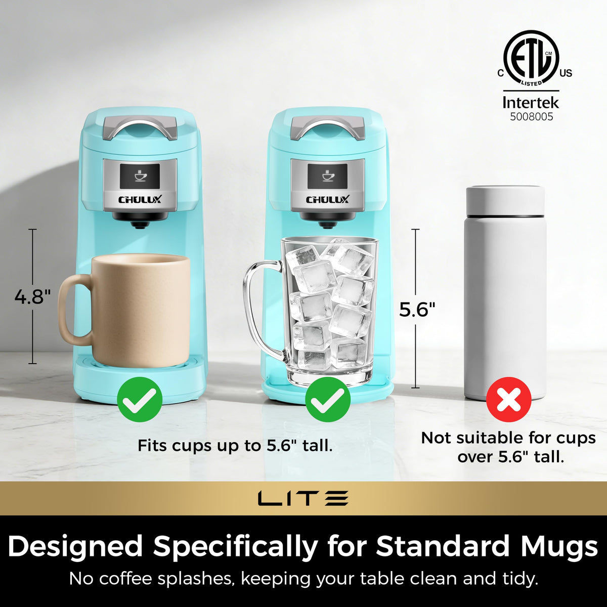 CHULUX Lite Single Serve Coffee Maker for K Cup with One Touch Brew, White