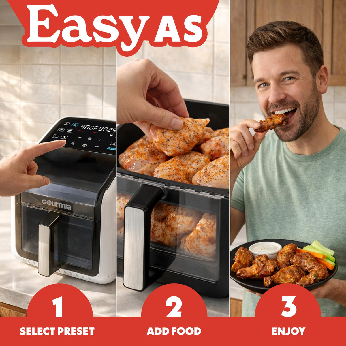 Gourmia Air Fryer - 7 Qt Basket Capacity with Panorama Window, Black