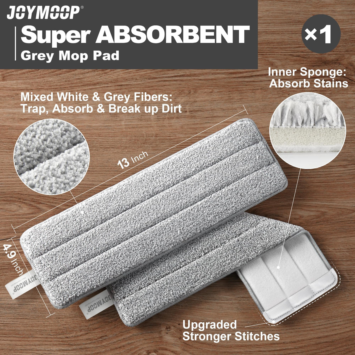 JOYMOOP Flat Mop System, Microfiber Mop and Bucket Set, White, Commercial & Household Use, Hardwood Floor & Wall Cleaning Mop with Long Handle, 4 Microfiber Pads