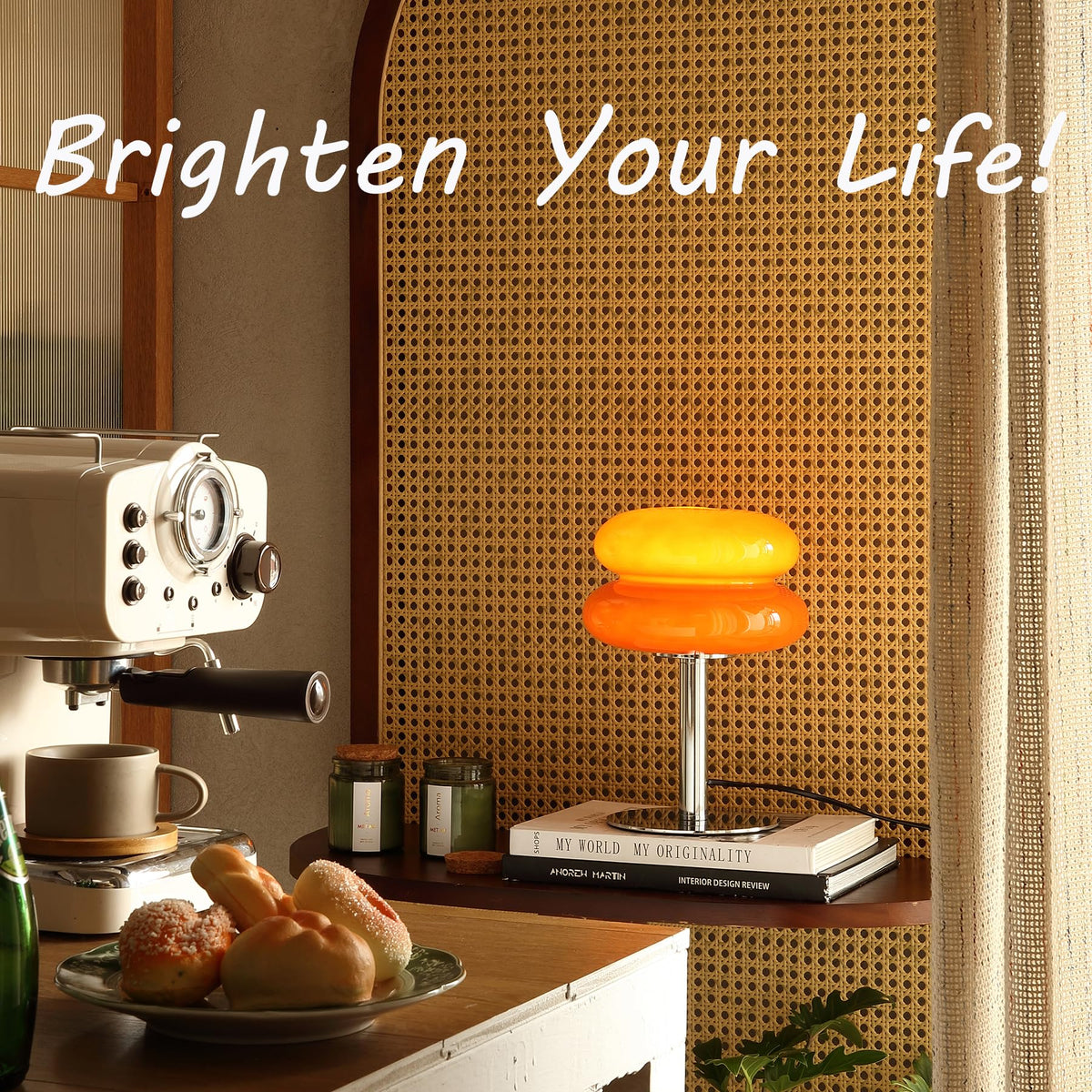 Glivpny Mushroom Lamp Table Lamp, Mid Century Modern Bedroom Lamps(Orange)