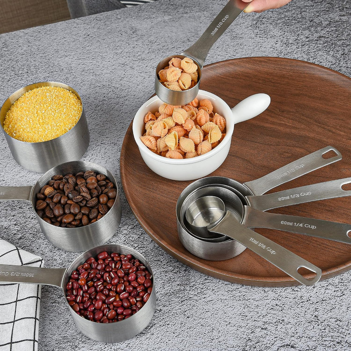 Measuring Cups Set 8, 18/8 Stainless Steel Measuring Cup for Dry & Liquid, Metric & US Measurement Cups for Kitchen & Baking, Heavy Duty Measure Cups with 1/16,1/8,1/4,1/3,1/2,2/3,3/4 &1 Cup