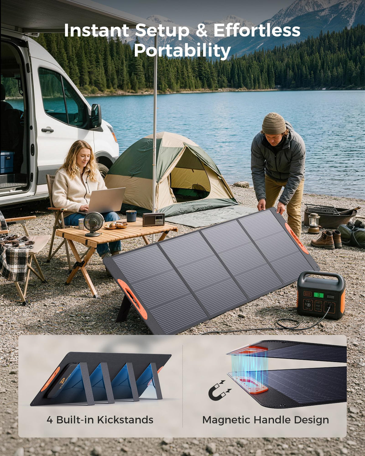 ZOUPW 100W Portable Solar Panel for Power Station,23.5% Efficiency Mono Foldable Solar Charger for Jackery 300/Ecoflow River/Anker/Bluetti,IP67 Waterproof for Camping RV Off-Grid Emergency Power