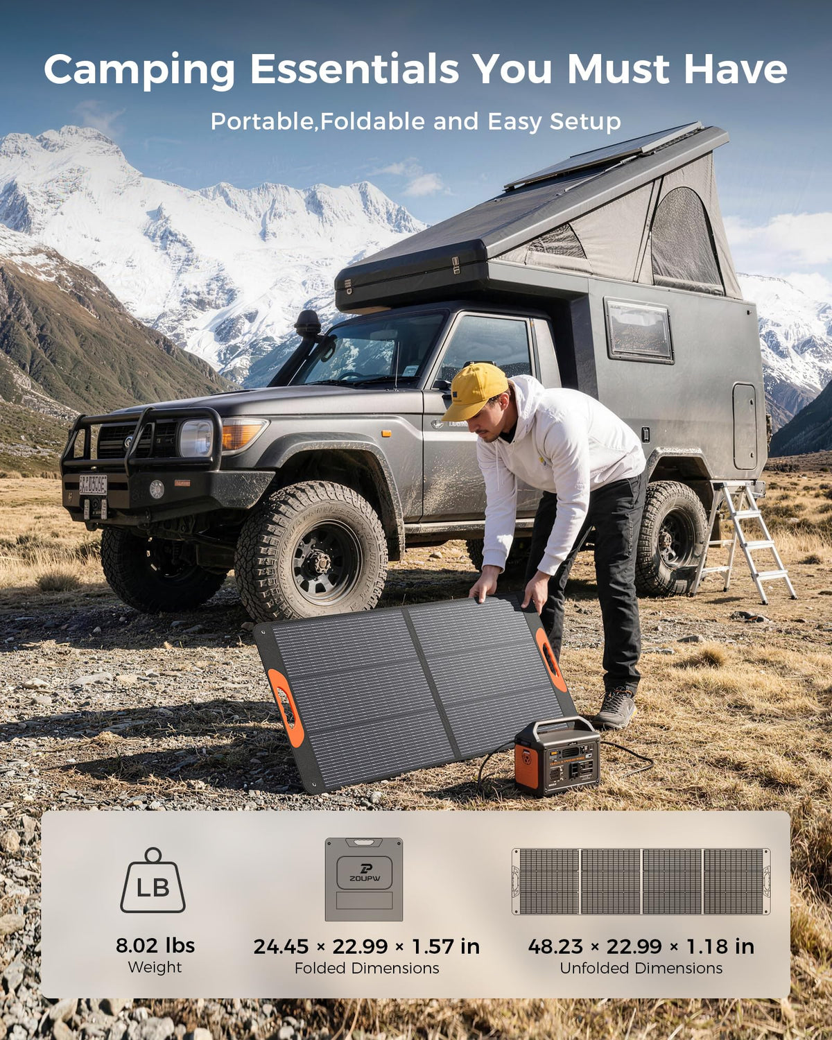 ZOUPW 100W Portable Solar Panel for Power Station,23.5% Efficiency Mono Foldable Solar Charger for Jackery 300/Ecoflow River/Anker/Bluetti,IP67 Waterproof for Camping RV Off-Grid Emergency Power