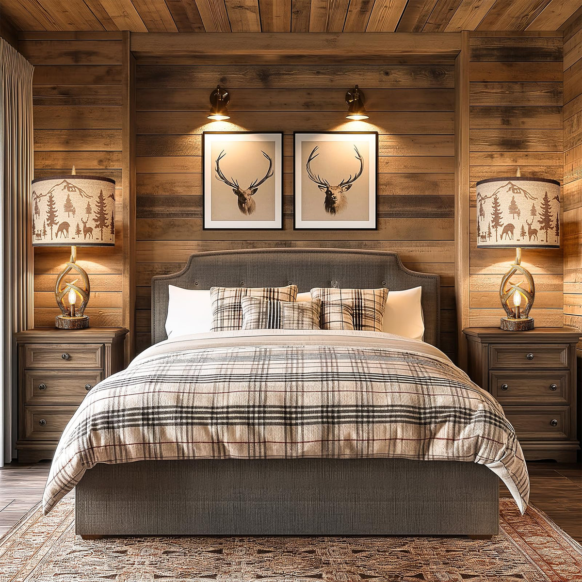 Scenekoy Deer Antler Table Lamp Set of 2 with Nightlight for Living Room