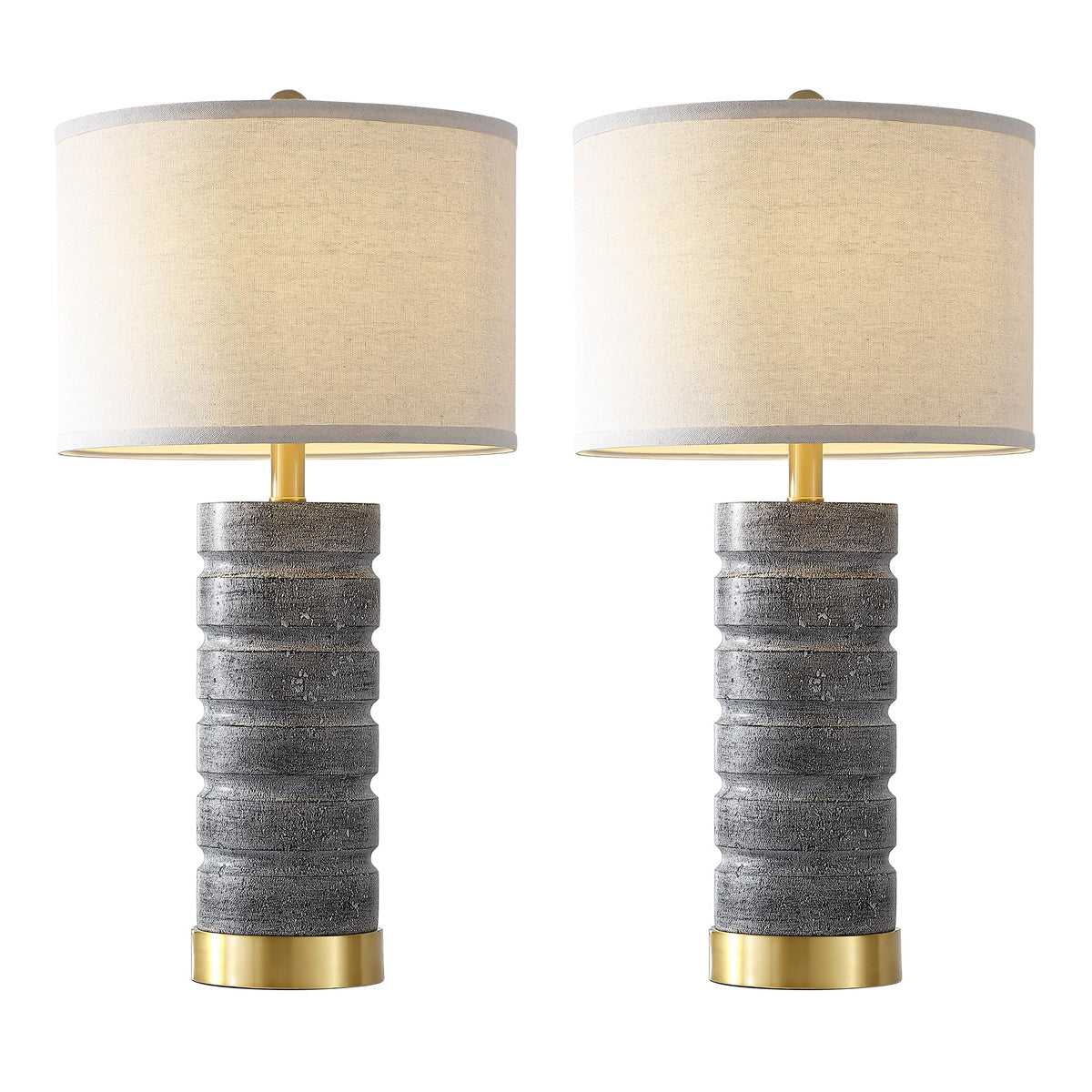 AIEAMPDO 26" Set of 2 Travertine Resin Table Lamps for Bedroom, Brass Base
