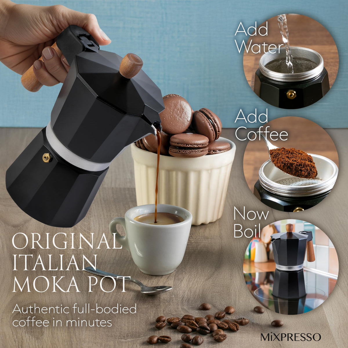 Mixpresso 3 Cup Moka Pot Stovetop Espresso Maker, Italian Cuban Coffee Pot
