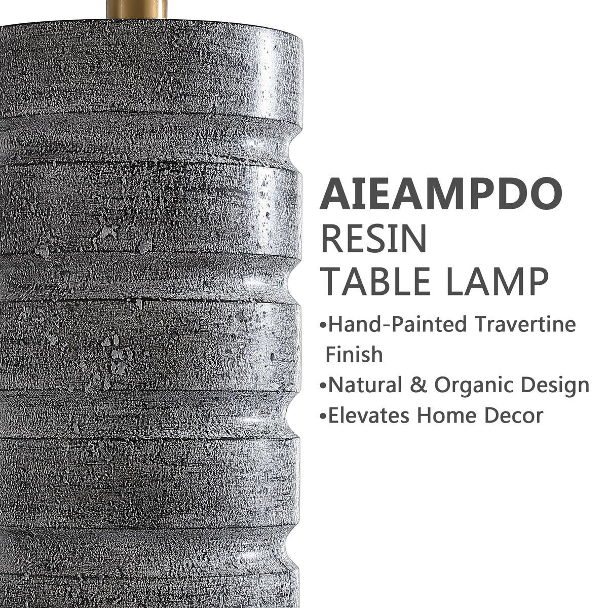 AIEAMPDO 26" Set of 2 Travertine Resin Table Lamps for Bedroom, Brass Base