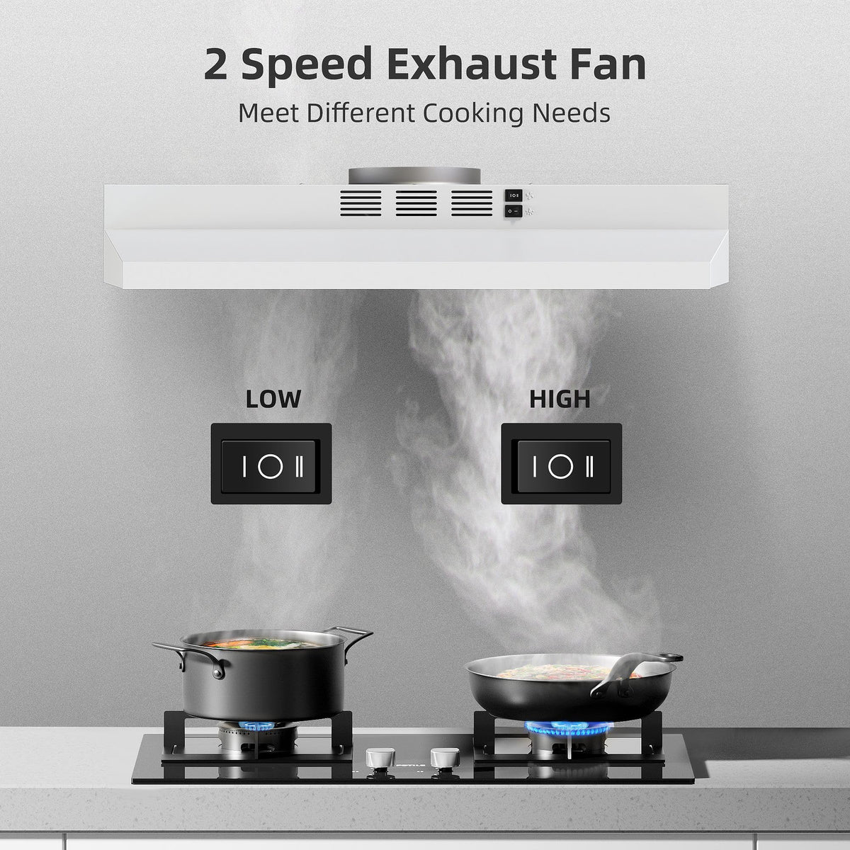 SNDOAS 30 inch Range Hood Ducted/Ductless Convertible Stainless Steel Range Hood Under Cabinet with Rocker Button Control,Vent Hood with LED Light,2 Speed Exhaust Fan,Under Cabinet Hood,Silver