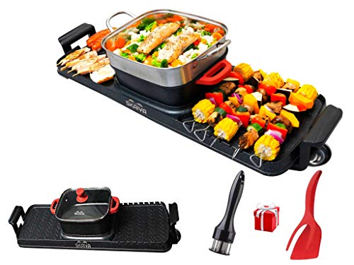 SKAIVA 3 in 1 Electric Smokeless Grill and Hot Pot with Black Silver Red