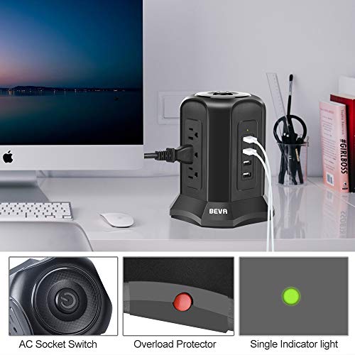 BEVA Power Strip Tower with 9 AC-Outlets and 4 USB Charging Ports Switch...