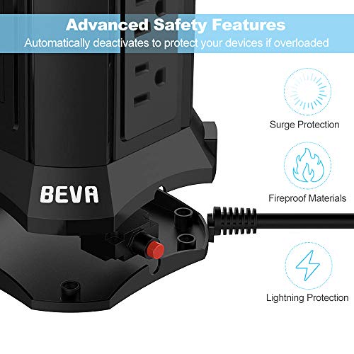 BEVA Power Strip Tower with 9 AC-Outlets and 4 USB Charging Ports Switch...