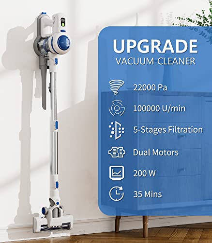 ORFELD Cordless Vacuum Cleaner, 22000Pa 41.34*9.05*4.7 inch, Blue & Silver