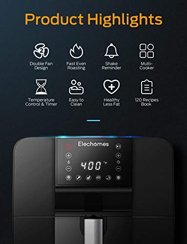 Elechomes Air Fryer, 6.3 QT Large Fryer Oven 11.6x15.1x13.9 inch, Black