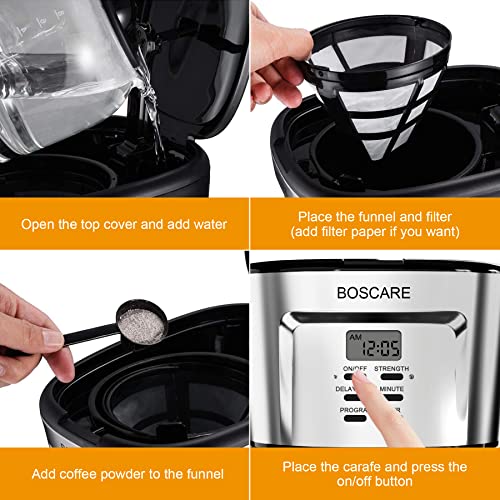 BOSCARE 12-Cup Programmable Coffee Maker: Drip Maker, Mini B
