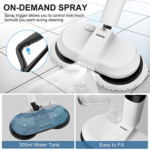 OGORI Electric Mop, Cordless Spin Mop Hardwood 11 Piece Set, Grey