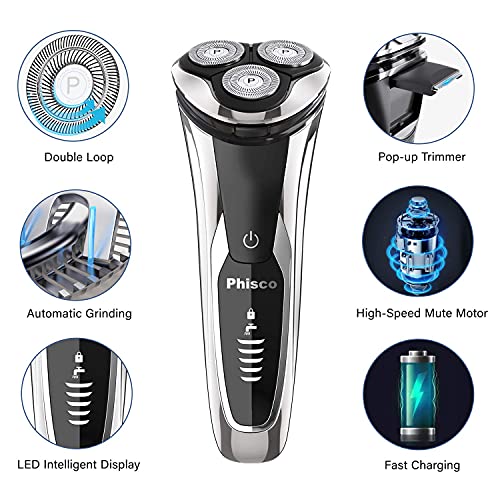 Phisco Men's Electric Shaver-IPX7 Waterproof 1 Count (Pack of 1), Black