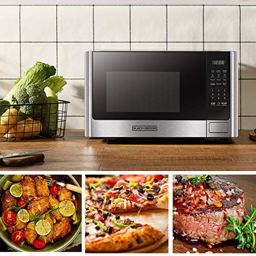 BLACK+DECKER Digital Microwave Oven with Turntable 0.9 Cu.ft, Stainless Steel