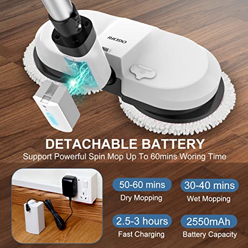 OGORI Electric Mop, Cordless Spin Mop Hardwood 11 Piece Set, Grey