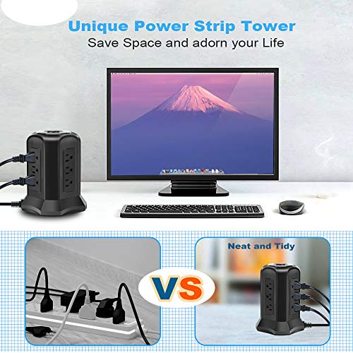 BEVA Power Strip Tower with 9 AC-Outlets and 4 USB Charging Ports Switch...