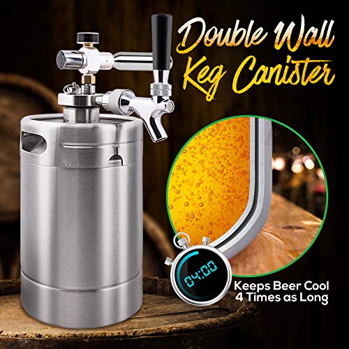NutriChef Double Walled System-64oz Stainless Steel Growler Tap Portable...