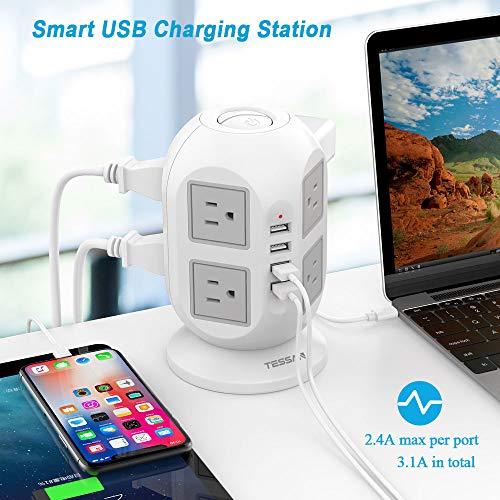 Power Strip Tower TESSAN Surge Protector 8 AC Outlets with 4 USB Ports...